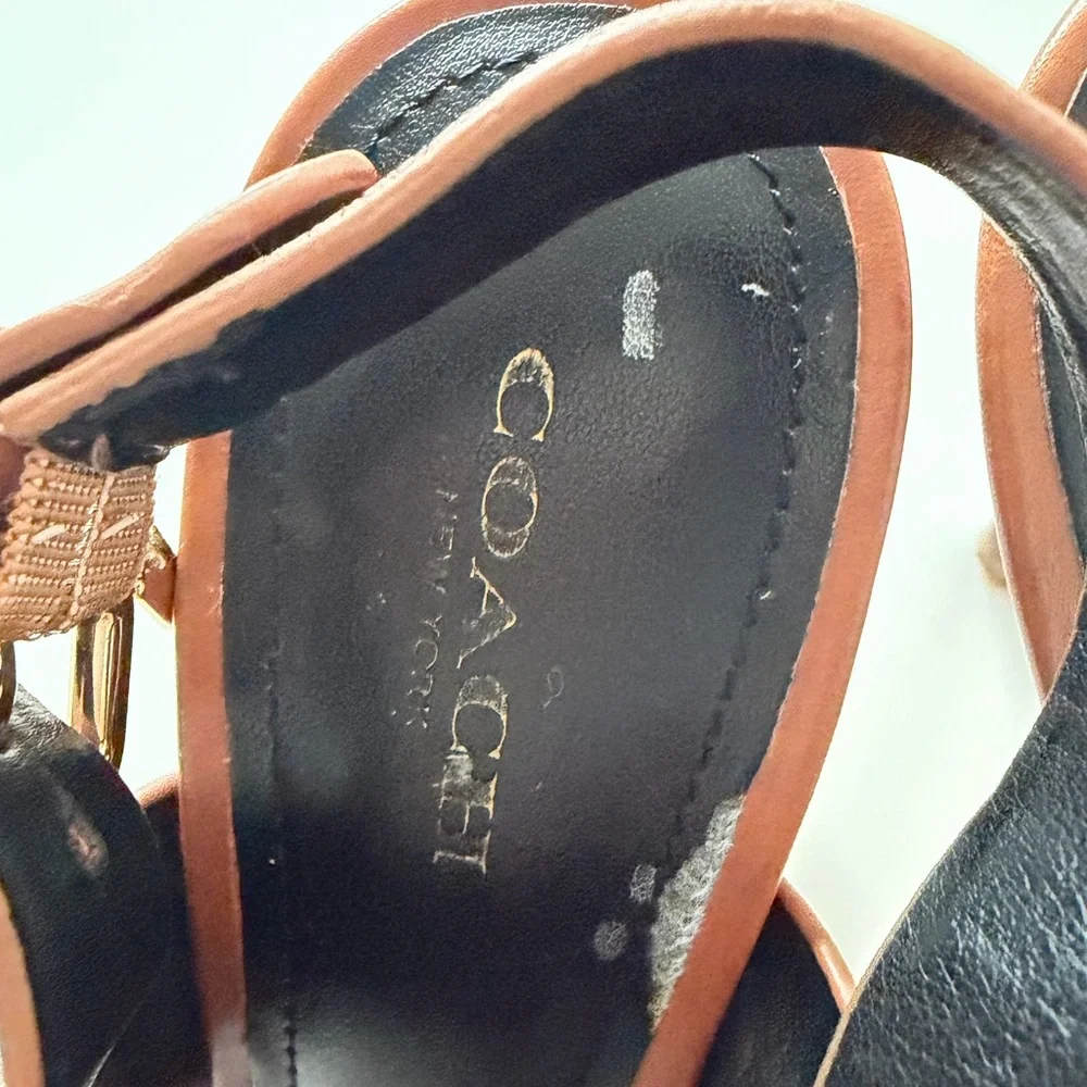 Coach Brown Sandals with Gold Chain Accent - Picture 9 of 11